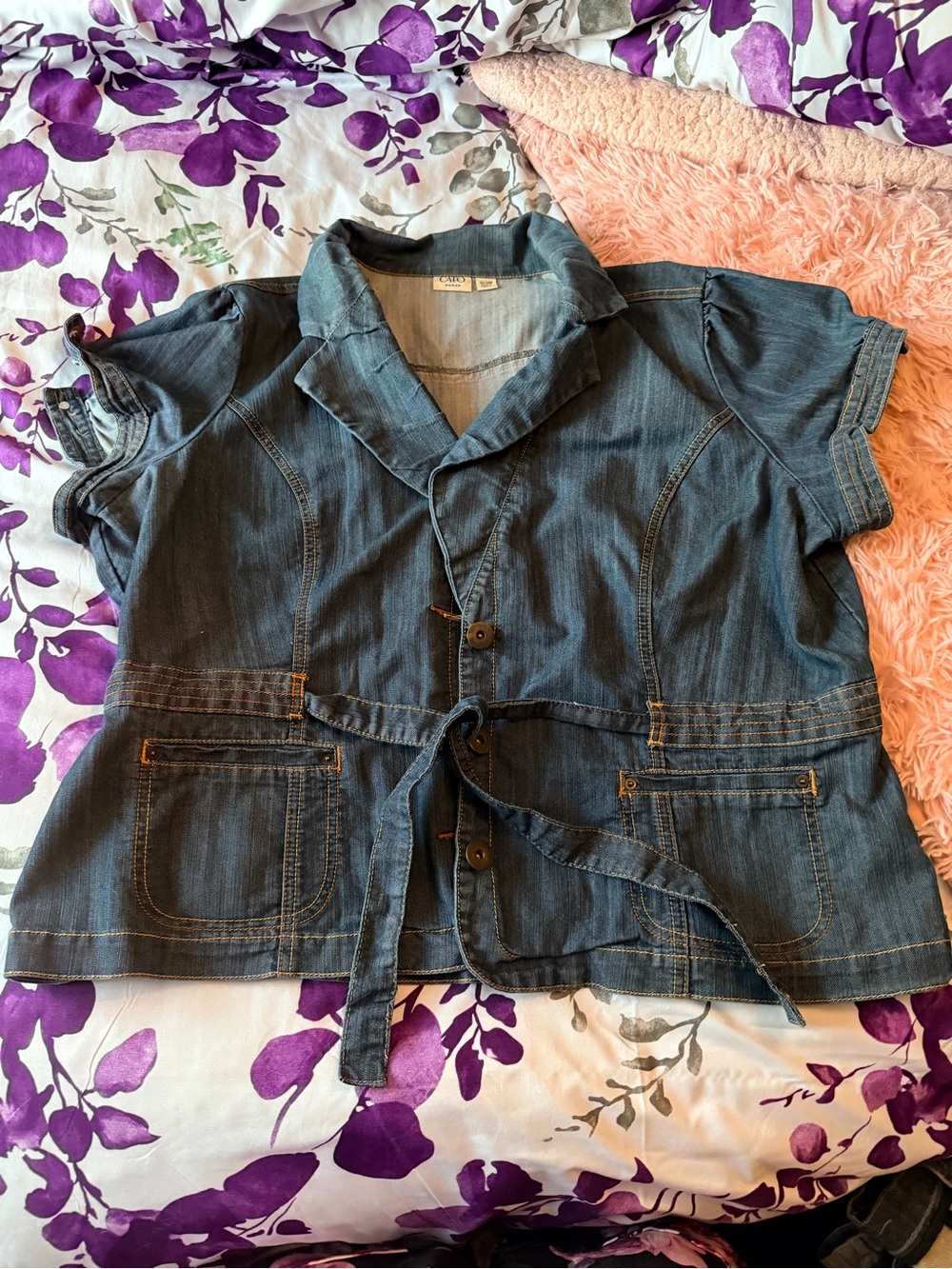 Cato Blue Denim Short-Sleeve Tie-Waist Jacket